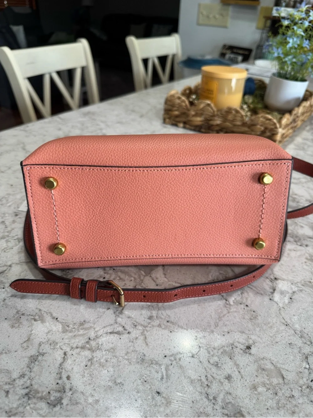 Coach Willow 24 Coral Leather Tote with Brown Trim